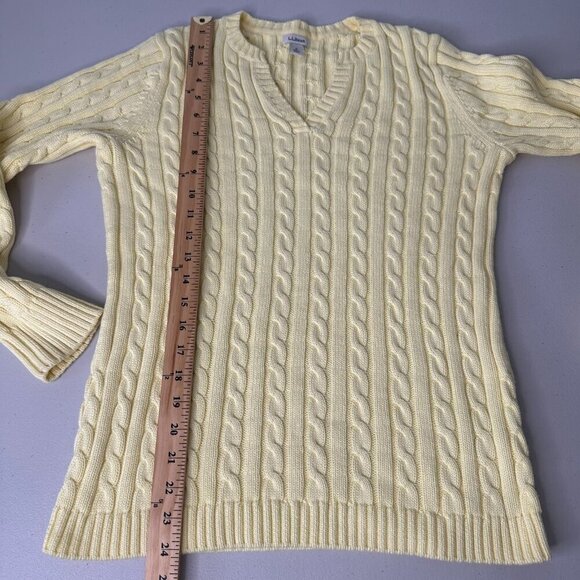 LL Bean Fisherman Cable Knit Sweater Small Yellow - Picture 4 of 8